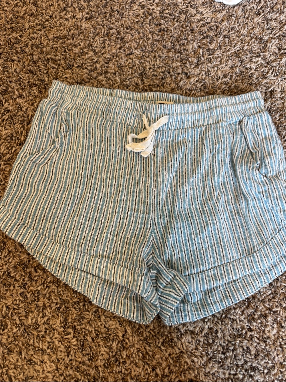 Billabong Light Blue and White Striped Athletic Drawstring Shorts